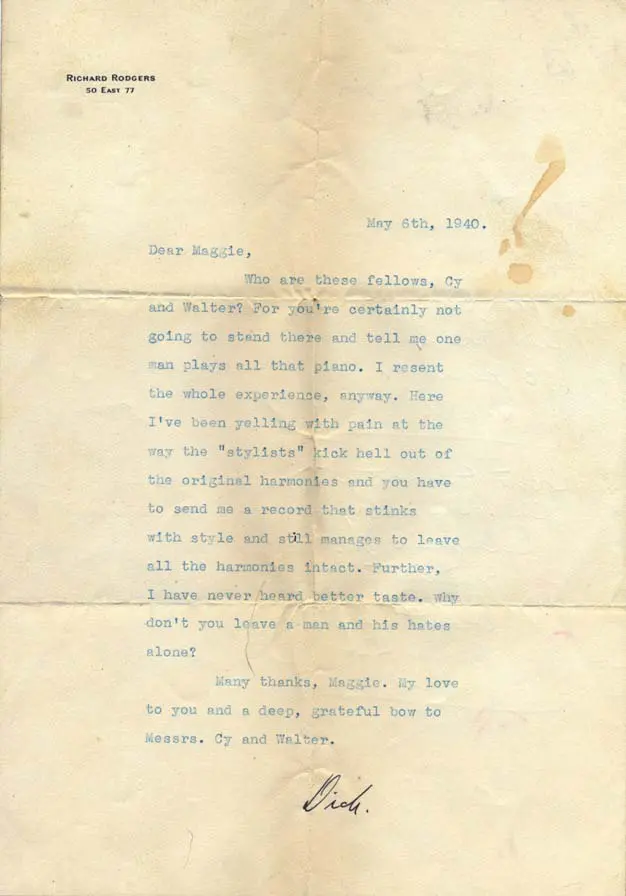 A typed letter from Richard Rodgers to Maggie, 6 May 1940. The reply is the point of the entry; the letter is the evidence.